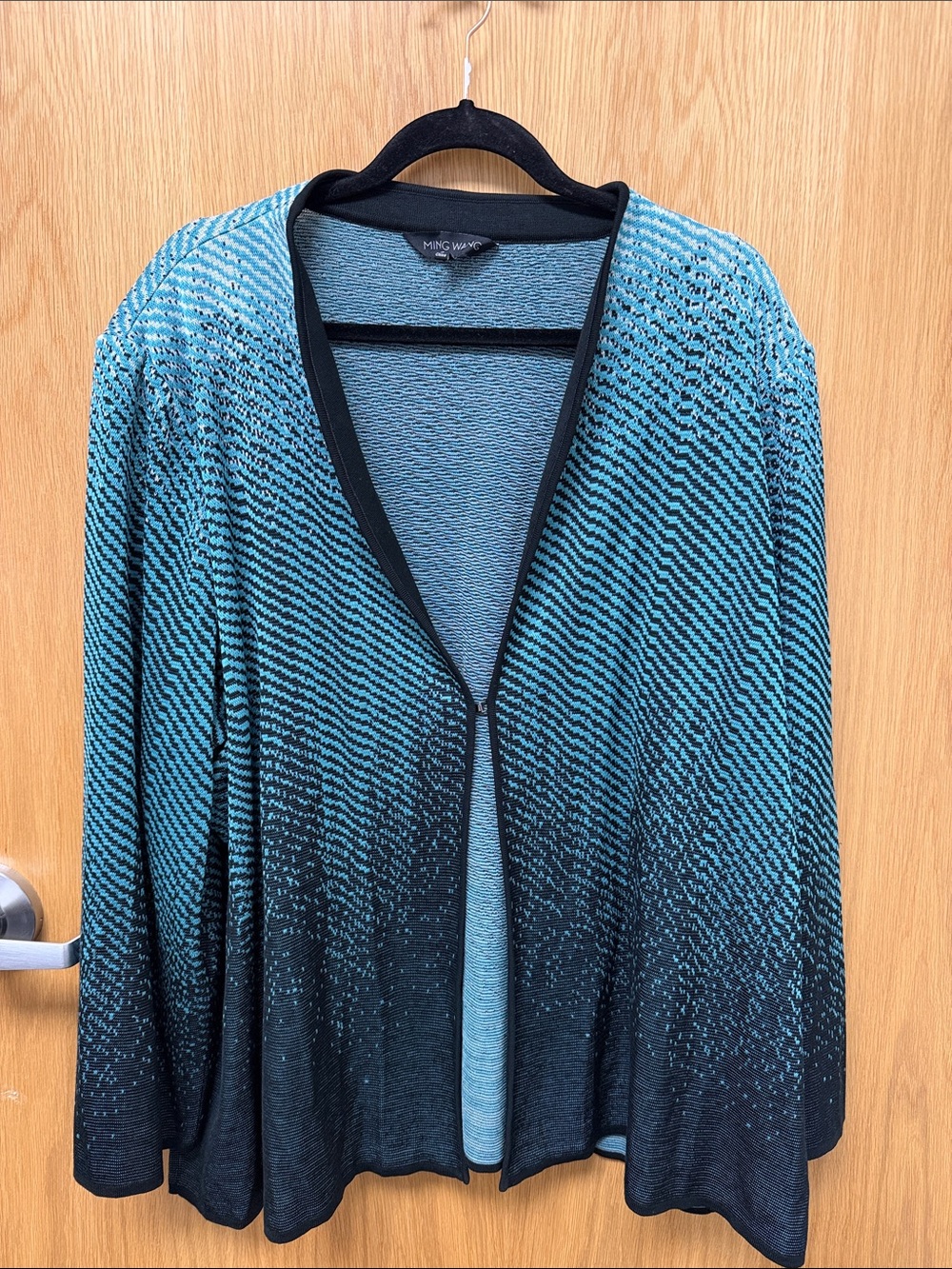 Ming Wang Teal and Black Open Front Cardigan Sweater Plus Size 3X